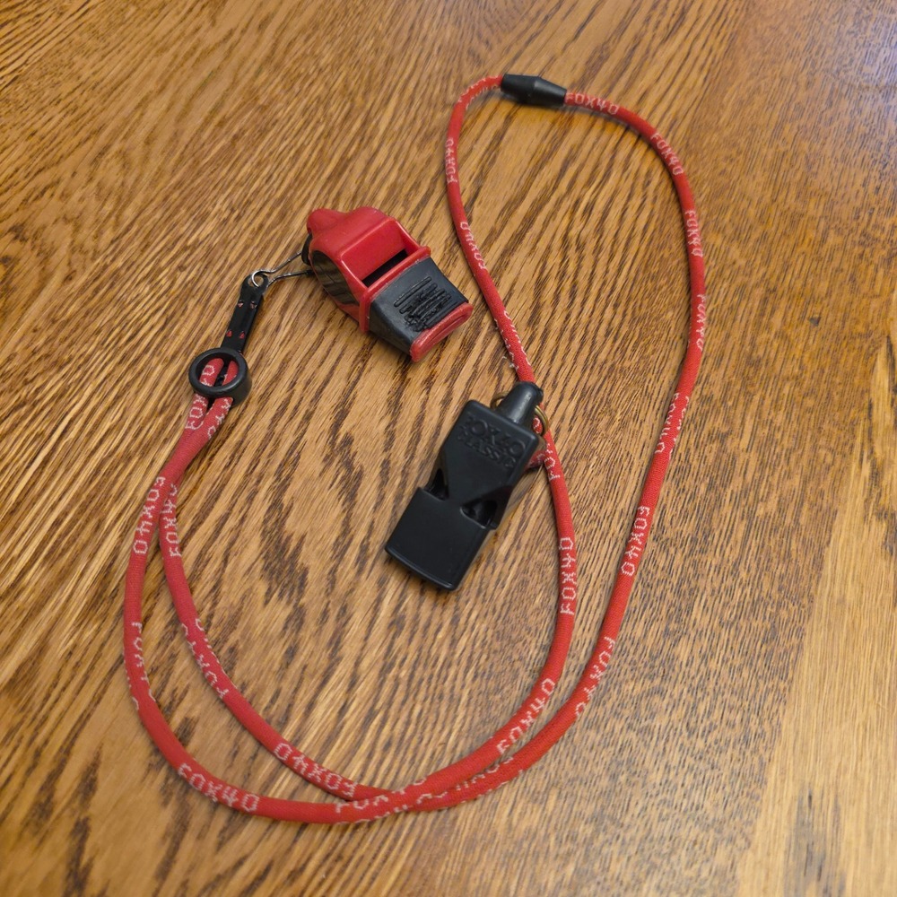 Fox 40 Classic Blast Lifeguard 2 Whistle Set Red Breakaway Lanyard Red Black